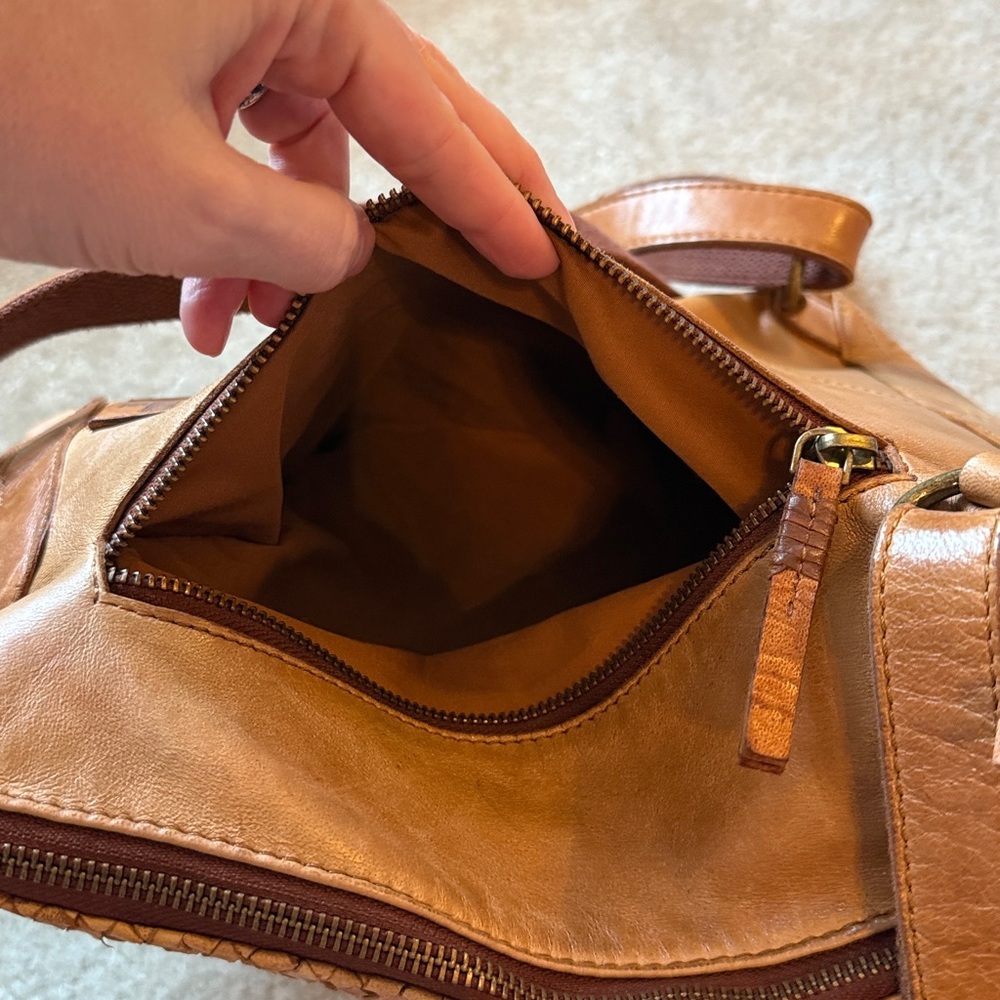 Woven Tan Leather Backpack - Picture 5 of 6